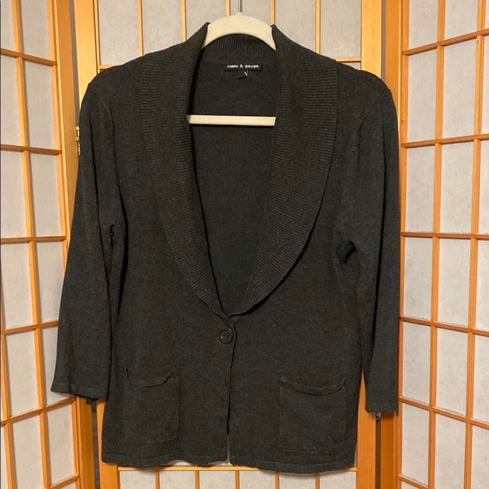 Cable & Gauge Charcoal Gray Button Front Women's Sweater Cardigan Size L